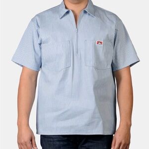 Vintage Ben Davis Hickory Stripe Half Zip Work Shirt Men Large Blue White Stripe